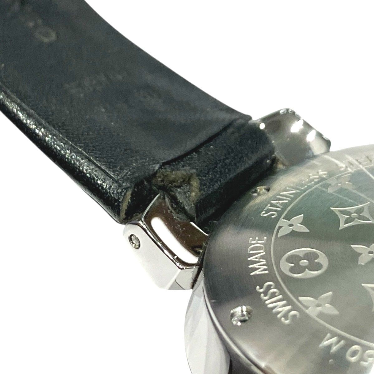 Louis Vuitton Tambour Watch SS Leather Quartz Silver Dial — view 8