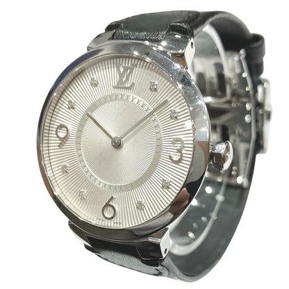 Louis Vuitton Tambour Watch SS Leather Quartz Silver Dial — view 2