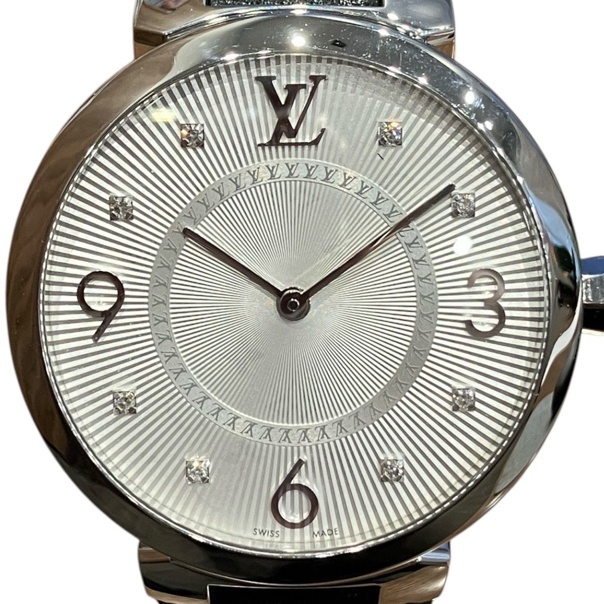 Louis Vuitton Tambour Watch SS Leather Quartz Silver Dial — view 4
