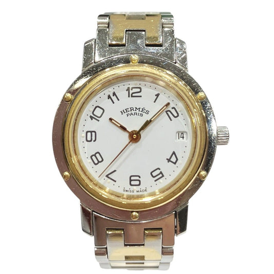 Hermes Clipper Watch SS Quartz White Dial