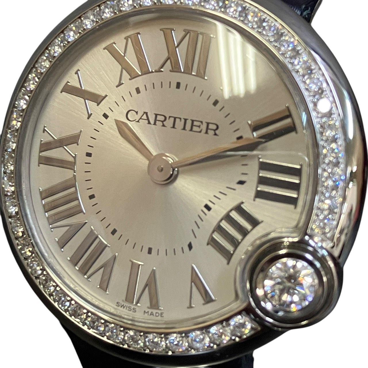 Cartier Baron Blue de Watch SS Leather Diamond Quartz Silver Dial — view 4