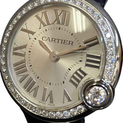 Cartier Baron Blue de Watch SS Leather Diamond Quartz Silver Dial — view 4