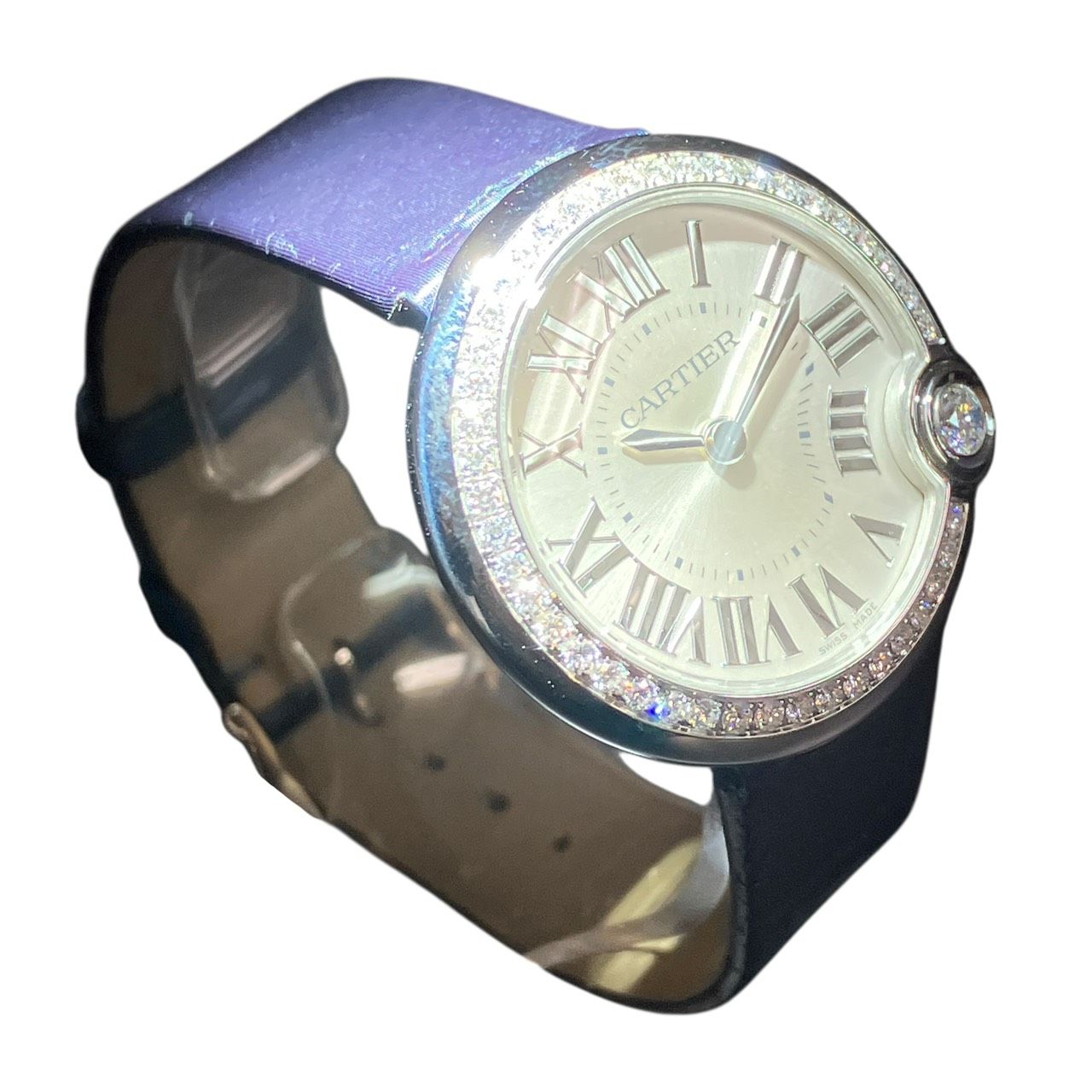 Cartier Baron Blue de Watch SS Leather Diamond Quartz Silver Dial — view 3