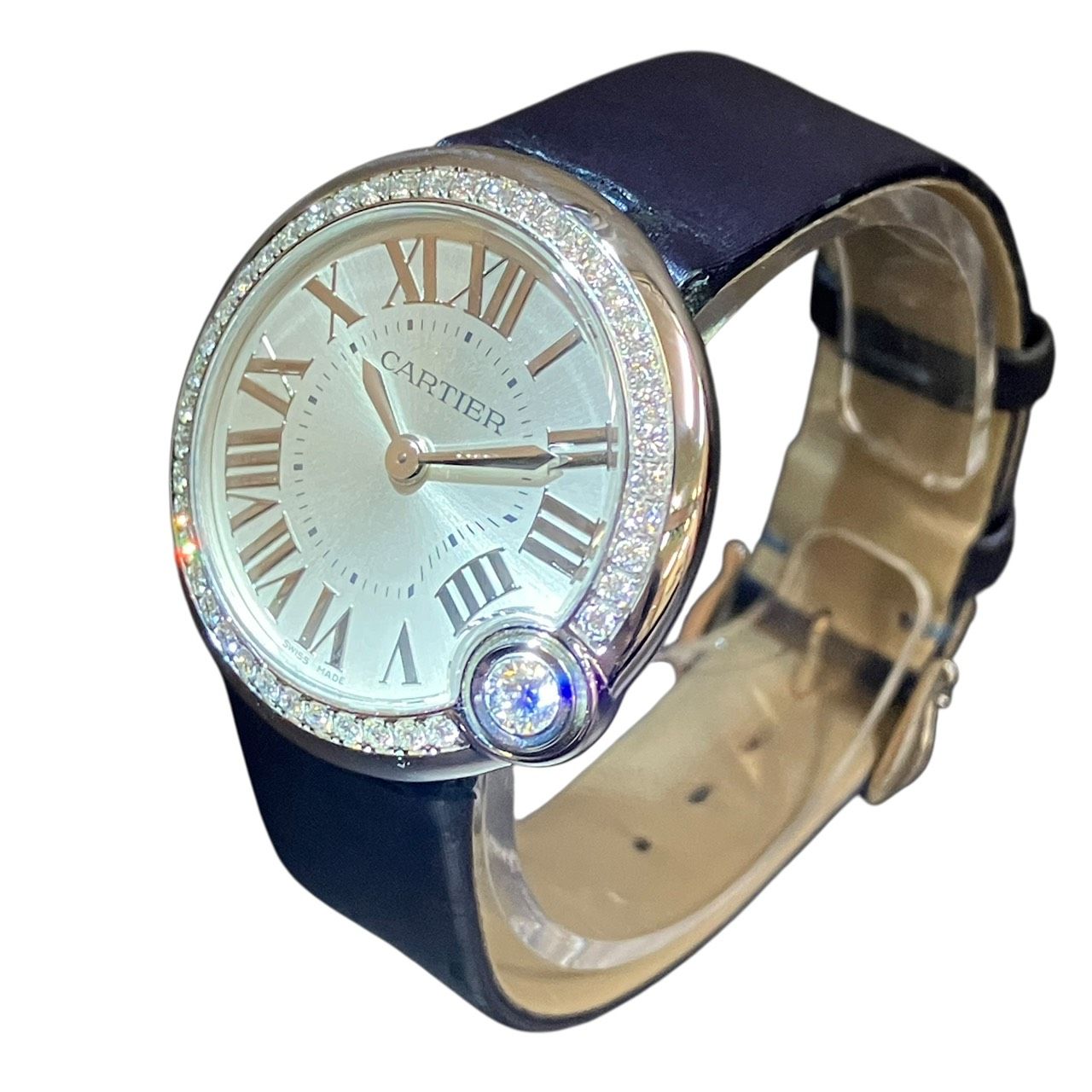 Cartier Baron Blue de Watch SS Leather Diamond Quartz Silver Dial — view 2
