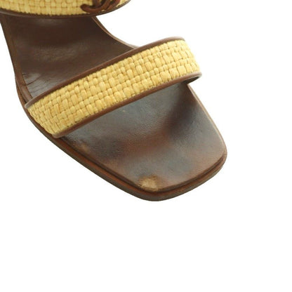 Chanel Sandals Raffia Leather CC Logo Square Toe High Heels 36 Brown Beige SS — view 8