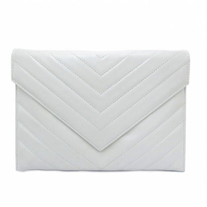 Saint Laurent Yves Clutch Party Quilted Stitch Leather White