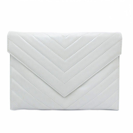 Saint Laurent Yves Clutch Party Quilted Stitch Leather White