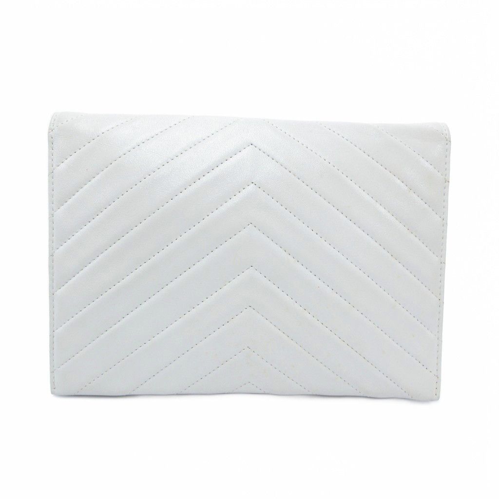 Saint Laurent Yves Clutch Party Quilted Stitch Leather White — view 2