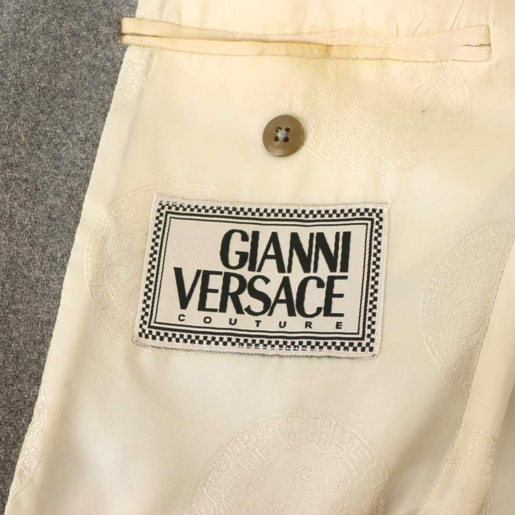 Versace Gianni Tailored Jacket Black Leather Cashmere Blend Gray CX — view 6