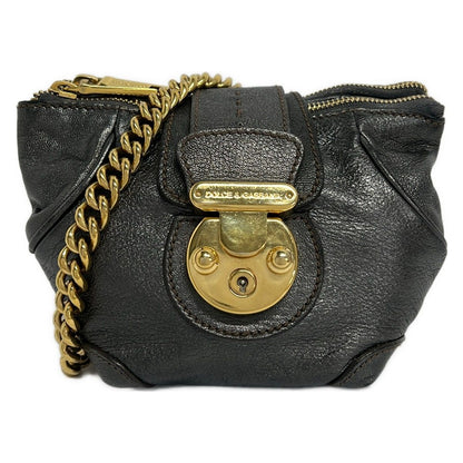 Dolce & Gabbana Shoulder Bag Dark Gray Chain with Removable Strap Leather