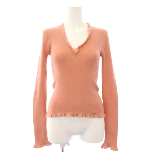 Chanel Knit Sweater Long Sleeve CC Logo Cashmere Silk 38 Pink
