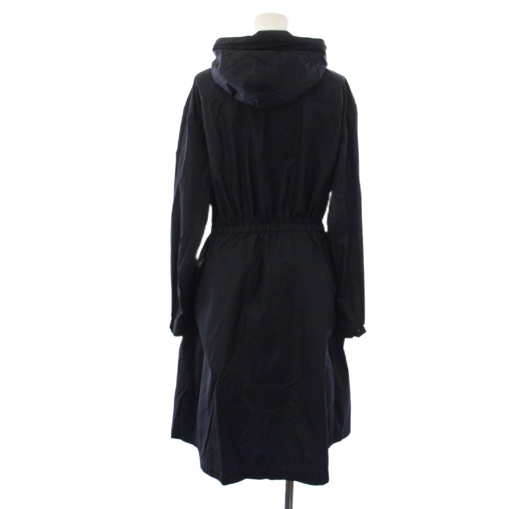 Prada Footed Coat Long Triangle Logo Nylon 38 Navy — view 3