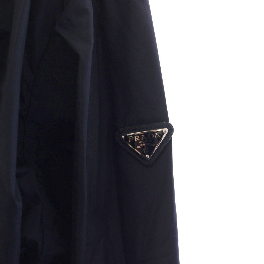 Prada Footed Coat Long Triangle Logo Nylon 38 Navy — view 6