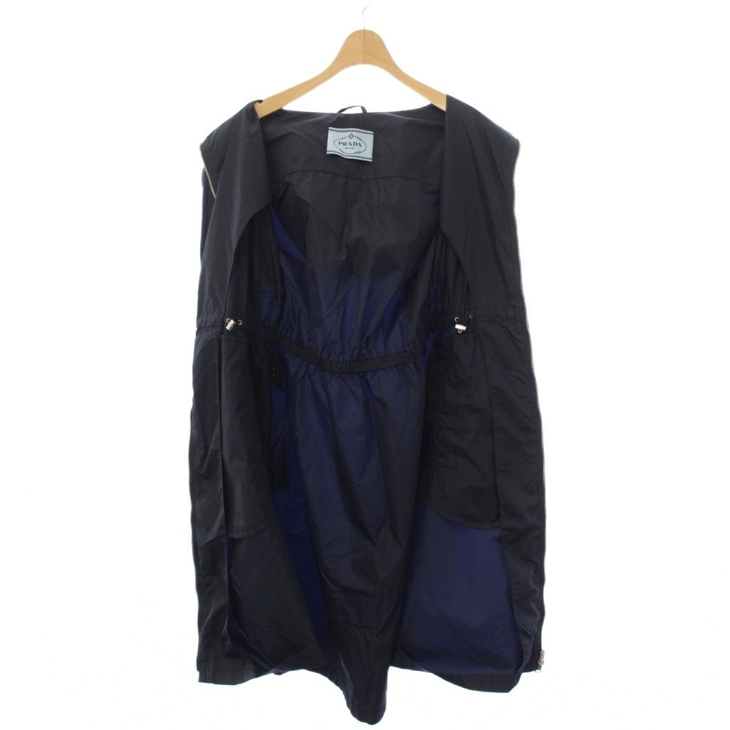 Prada Footed Coat Long Triangle Logo Nylon 38 Navy — view 7