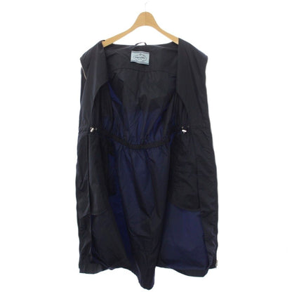 Prada Footed Coat Long Triangle Logo Nylon 38 Navy — view 7