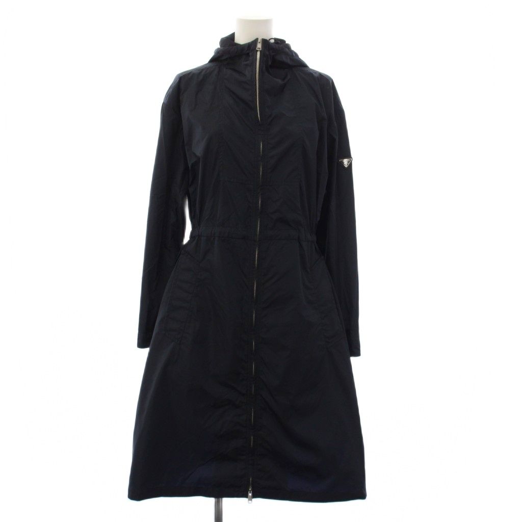 Prada Footed Coat Long Triangle Logo Nylon 38 Navy