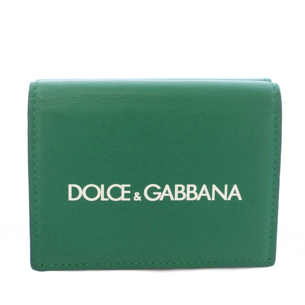 Dolce & Gabbana Pfoglio French Flap Trifold Wallet Logo Leather Green TK