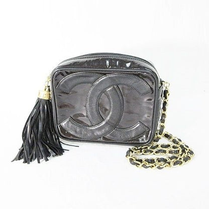 Chanel Shoulder Bag Chain Tassel CC Logo CC Enamel Black