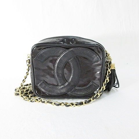 Chanel Shoulder Bag Chain Tassel CC Logo CC Enamel Black — view 2