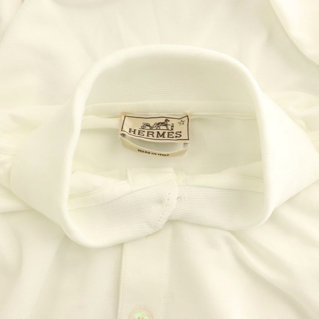 Hermes Logo Embroidery Polo Shirt Top Cotton L White CX AD — view 6