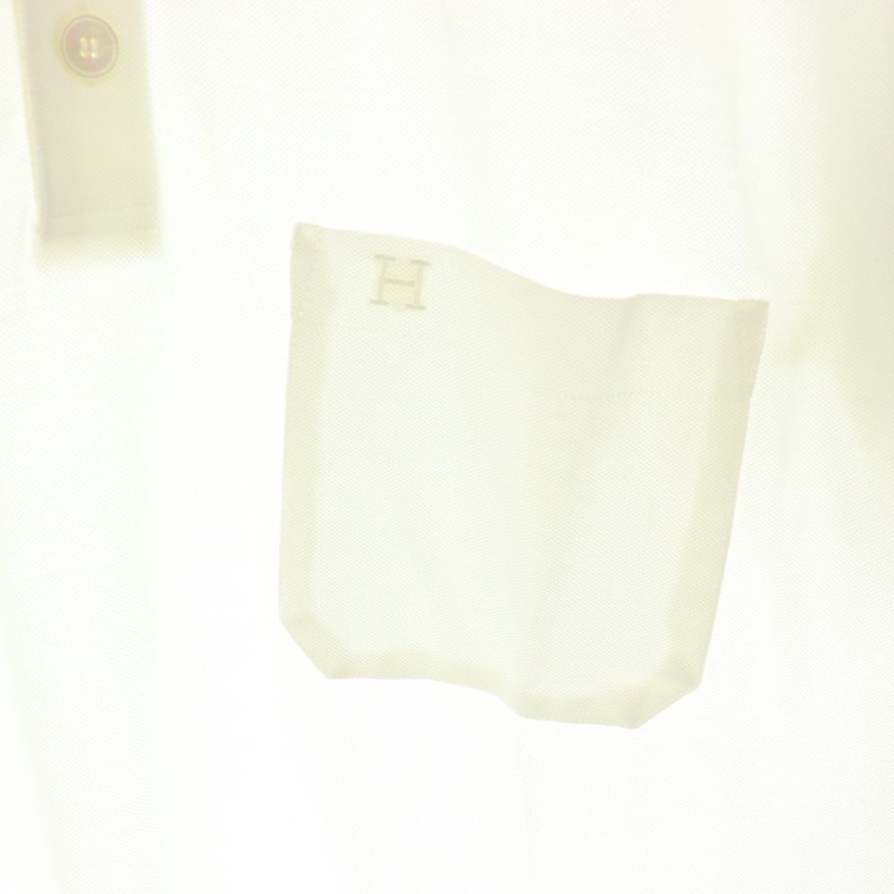 Hermes Logo Embroidery Polo Shirt Top Cotton L White CX AD — view 4