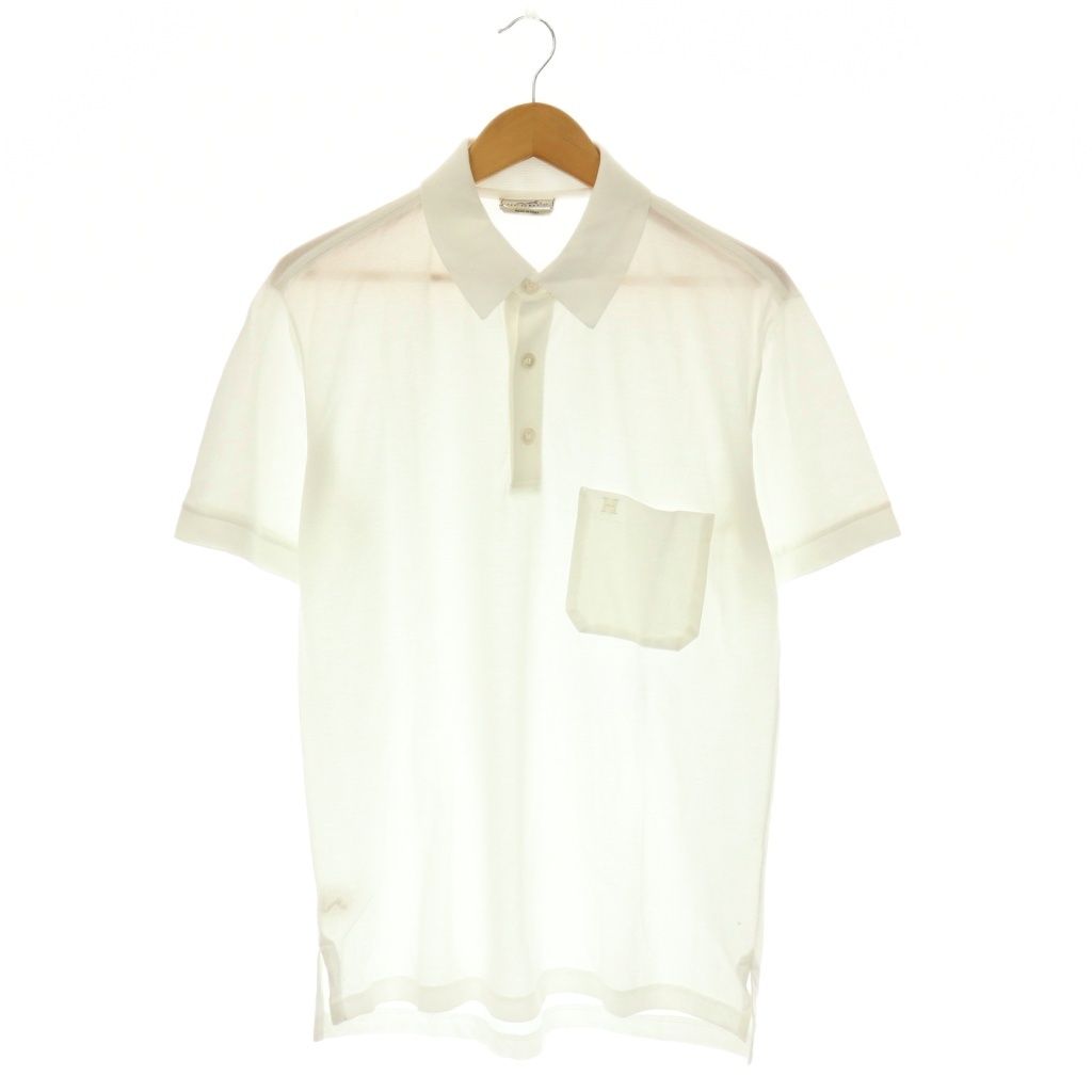 Hermes Logo Embroidery Polo Shirt Top Cotton L White CX AD