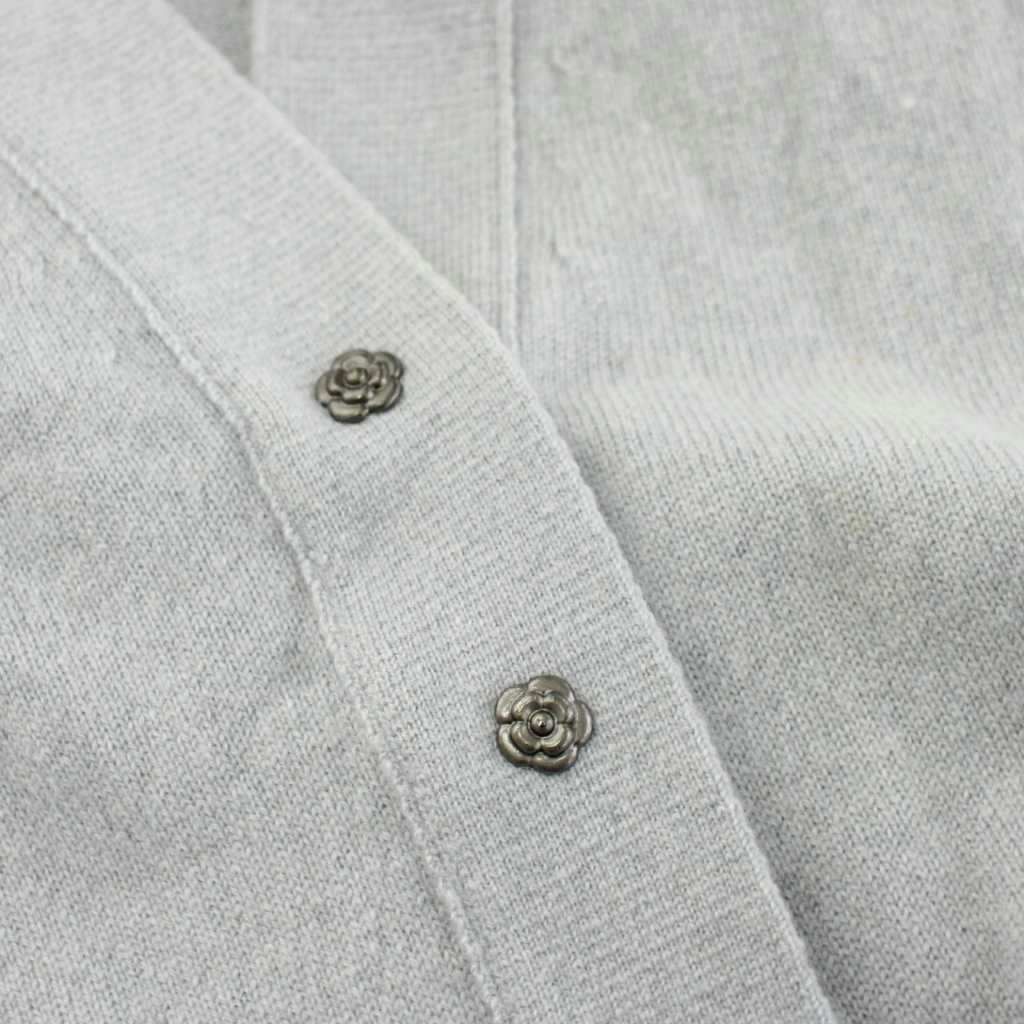 Chanel Knit Cardigan Long Sleeve Neck Camellia Button Cashmere with Belt Gray — view 6