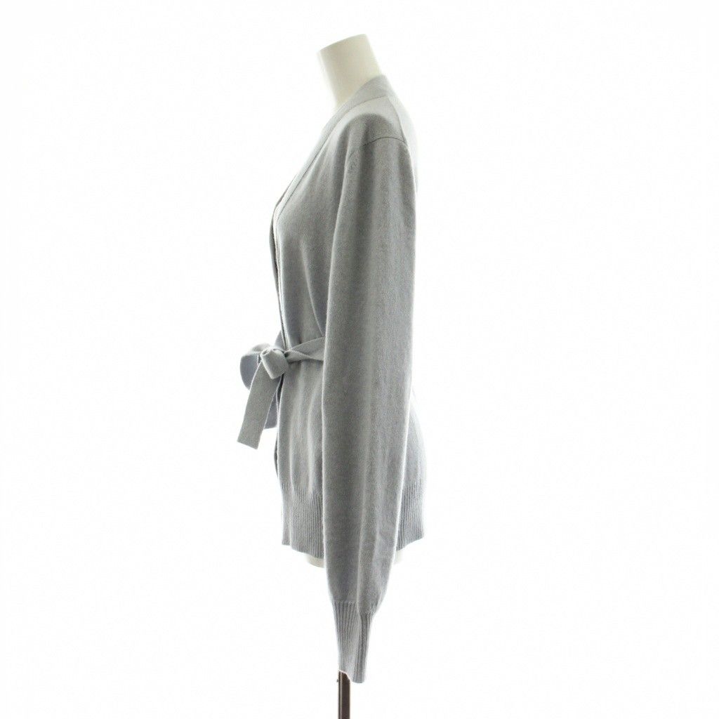Chanel Knit Cardigan Long Sleeve Neck Camellia Button Cashmere with Belt Gray — view 2
