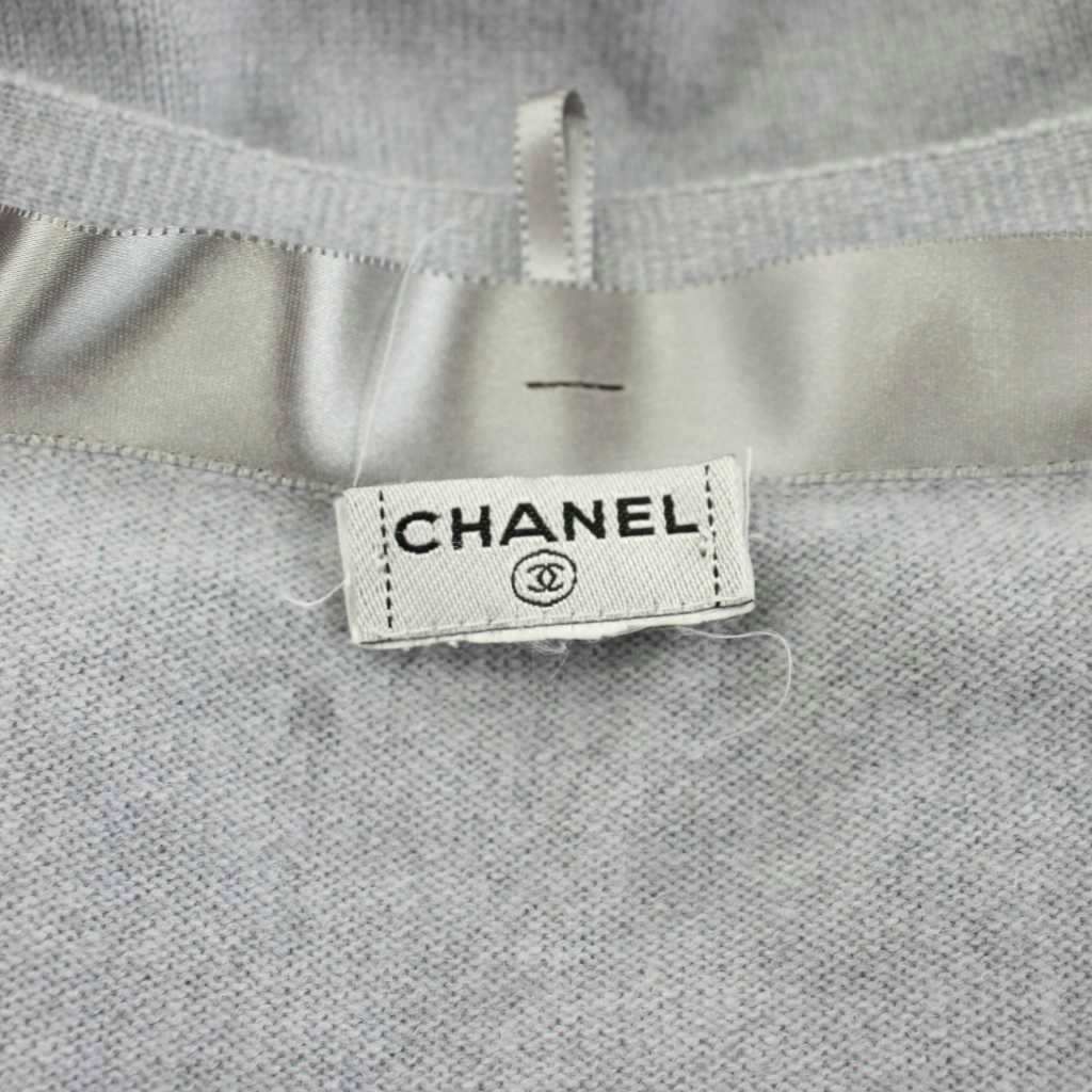 Chanel Knit Cardigan Long Sleeve Neck Camellia Button Cashmere with Belt Gray — view 4