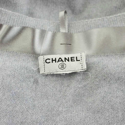 Chanel Knit Cardigan Long Sleeve Neck Camellia Button Cashmere with Belt Gray — view 4