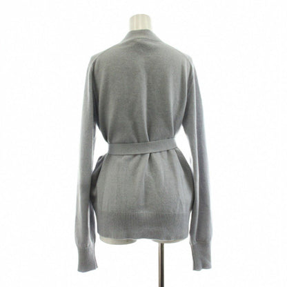 Chanel Knit Cardigan Long Sleeve Neck Camellia Button Cashmere with Belt Gray — view 3