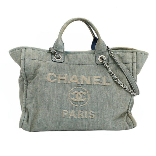 Chanel Ten Deauville Shopping Tote 2-Way Denim Light Blue Silver