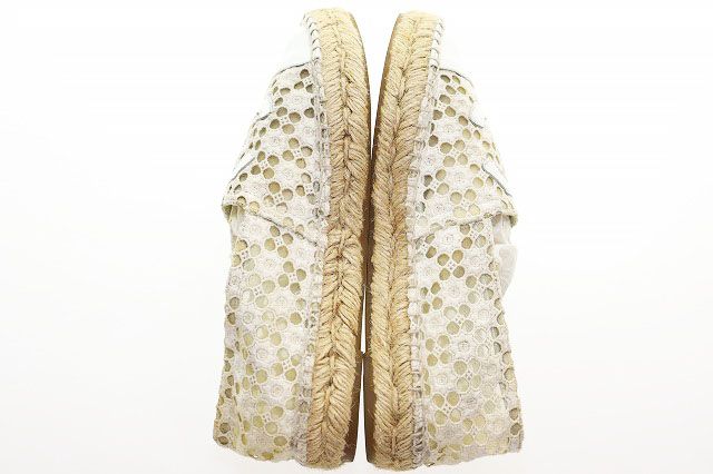 Chanel Espadrille Shoes White 37 Lace CC Logo Slip Ons Hemp Beige Aa — view 3