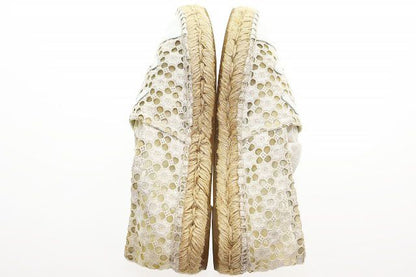 Chanel Espadrille Shoes White 37 Lace CC Logo Slip Ons Hemp Beige Aa — view 3