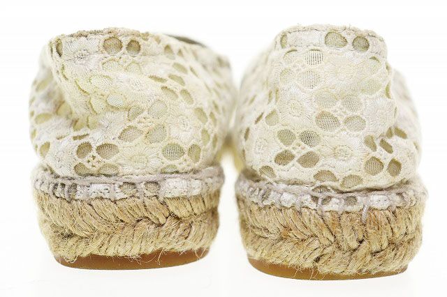 Chanel Espadrille Shoes White 37 Lace CC Logo Slip Ons Hemp Beige Aa — view 5