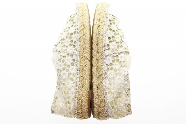 Chanel Espadrille Shoes White 37 Lace CC Logo Slip Ons Hemp Beige Aa — view 4