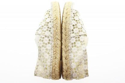 Chanel Espadrille Shoes White 37 Lace CC Logo Slip Ons Hemp Beige Aa — view 4