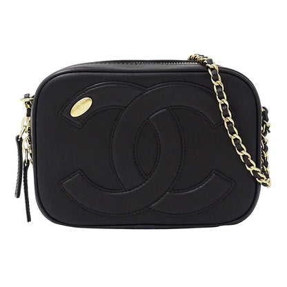 Chanel Shoulder Bag Leather Black Gold Chain Small
