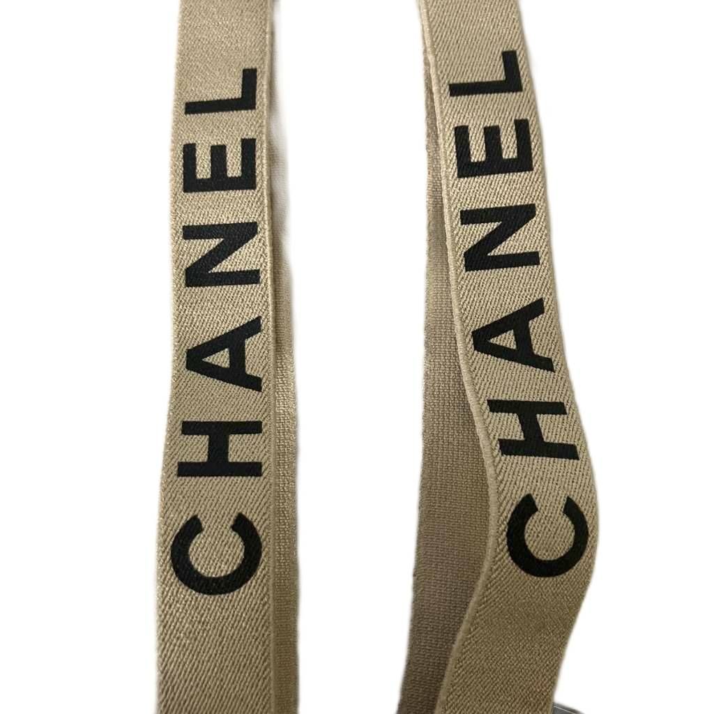 Chanel Suspenders CC Logo Belt Canvas Leather Archive Vintage Beige Black — view 5