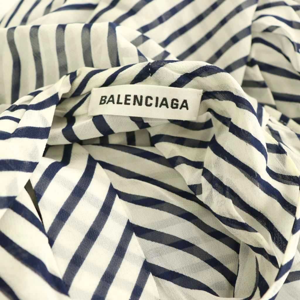 Balenciaga Shirt Blouse Striped Bowtie Sheer 36 Navy White CX — view 6