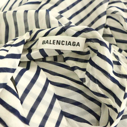 Balenciaga Shirt Blouse Striped Bowtie Sheer 36 Navy White CX — view 6