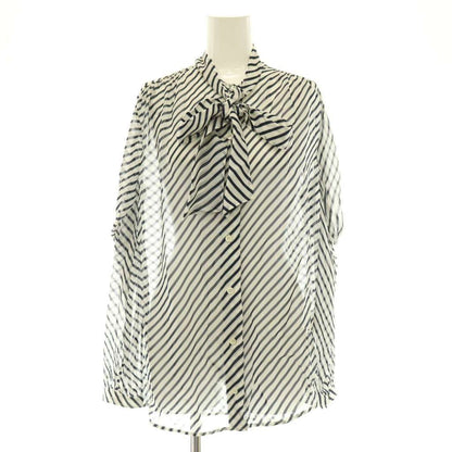 Balenciaga Shirt Blouse Striped Bowtie Sheer 36 Navy White CX