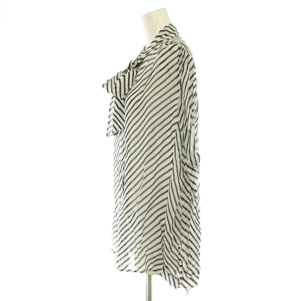 Balenciaga Shirt Blouse Striped Bowtie Sheer 36 Navy White CX — view 3