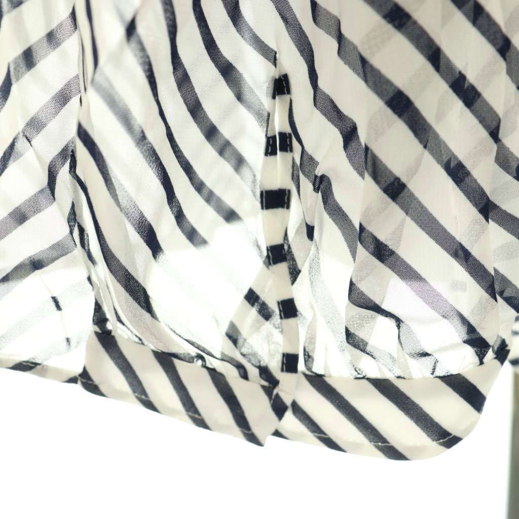 Balenciaga Shirt Blouse Striped Bowtie Sheer 36 Navy White CX — view 5