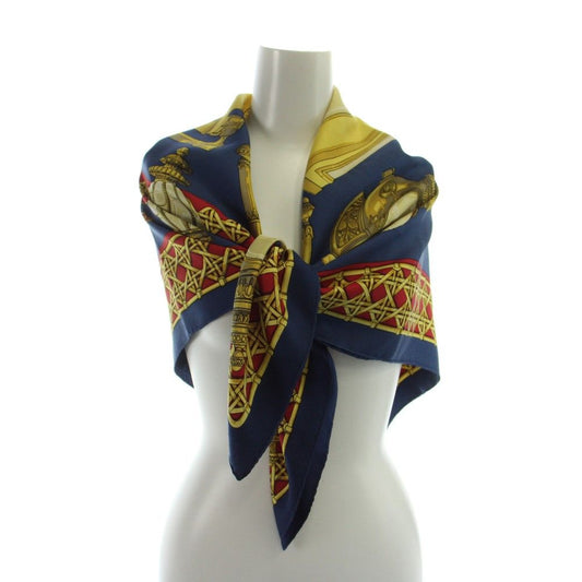 Hermes Feux de Route Carre 90 Large Scarf Shawl Logo All Over Pattern Multicolor
