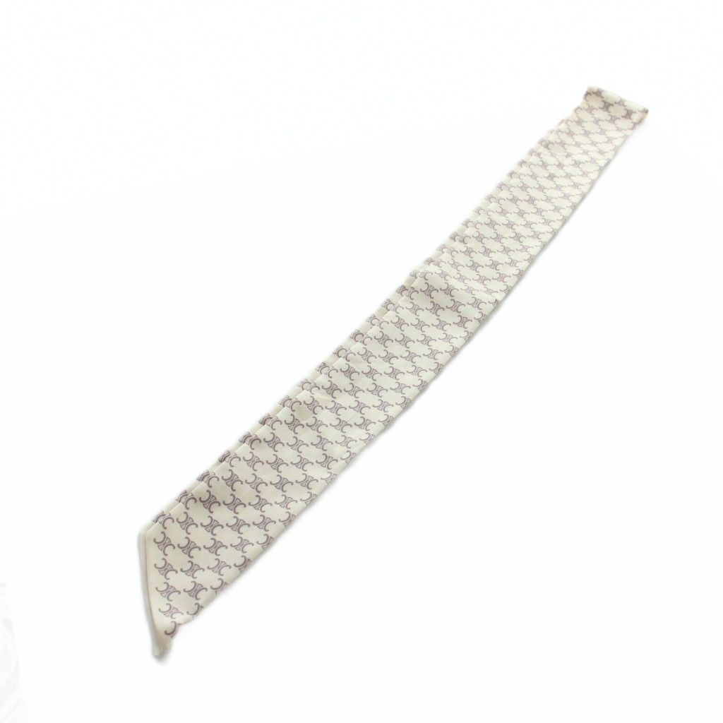 Celine Triomphe Lavalier Scarf Shawl Logo All Over Pattern Silk Ivory Beige — view 2