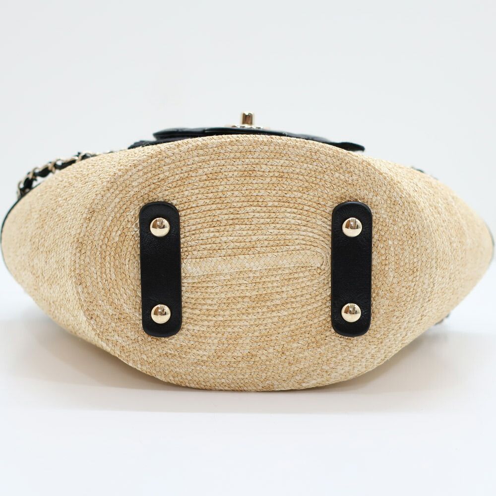 Chanel Ten Small Shopping Bag Blade Straw Lambskin Beige Black — view 4