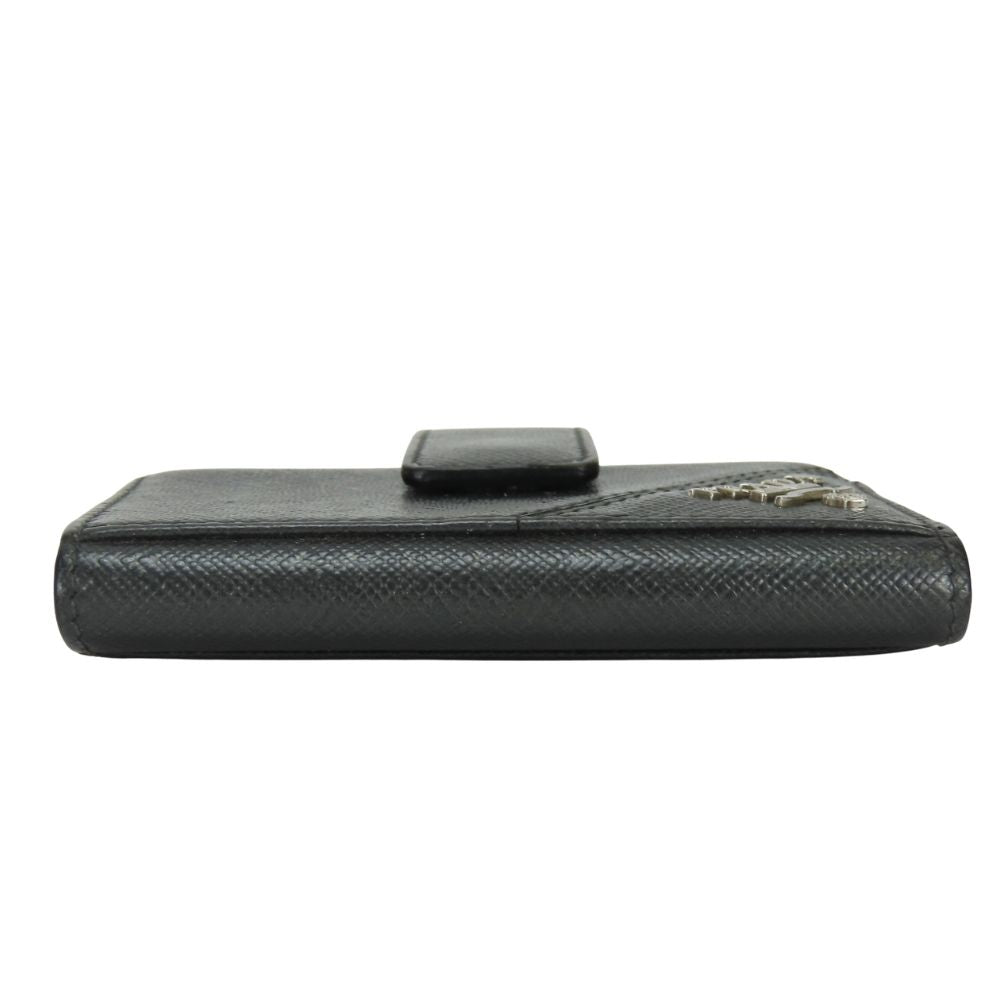 Prada Billfold Saffiano Leather Metallic Gray Black Silver Bifold Card Case — view 3