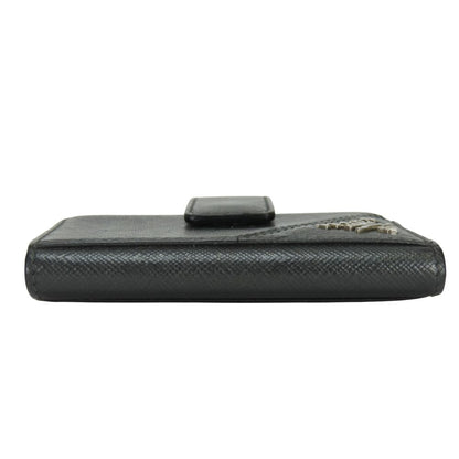 Prada Billfold Saffiano Leather Metallic Gray Black Silver Bifold Card Case — view 3