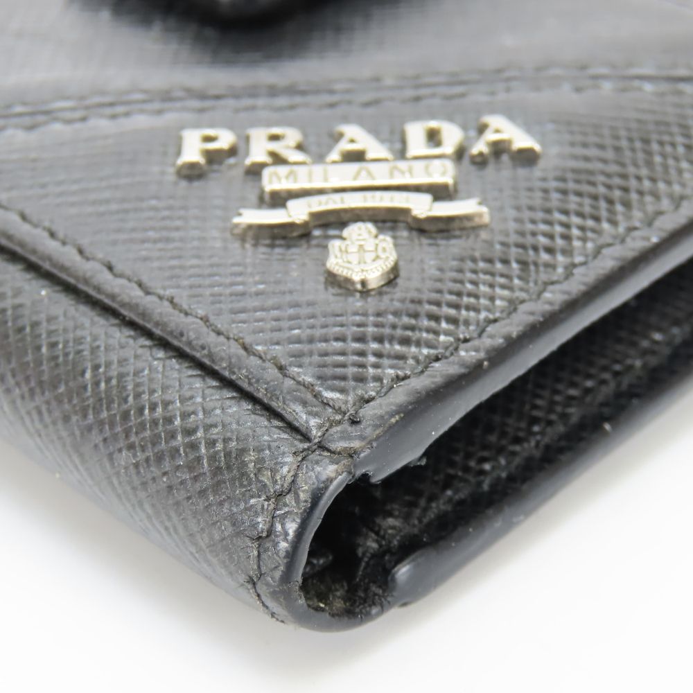 Prada Billfold Saffiano Leather Metallic Gray Black Silver Bifold Card Case — view 5